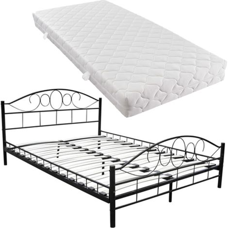 Maison Exclusive - Cama de metal negro con colchón 180x200 cm