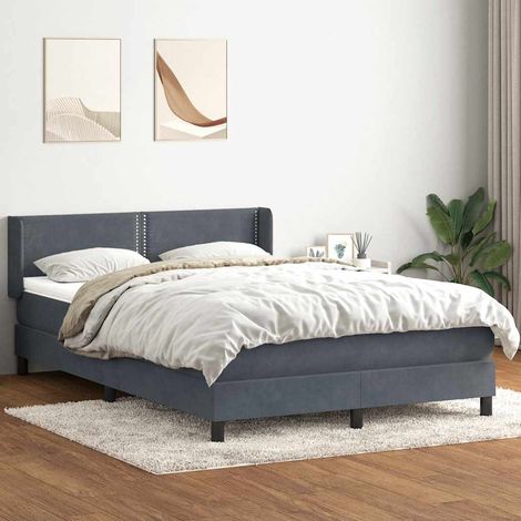 Cama box spring con colchón terciopelo gris oscuro 160x210 cm (1/5)