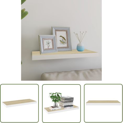 The Living Store Étagère murale flottante chêne et blanc 60x23,5x3,8 cm MDF - Étagère Murale - Étagère Flottante - Décoration Murale - Rangement Mural - Meuble Design (1/5)