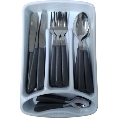 Servizio di Posate completo 24 Pezzi per tavola di 6 persone manico grigio in Acciaio Inossidabile Lavabili in Lavastoviglie Made in Italy in omaggio il Porta Posate da Cassetto
