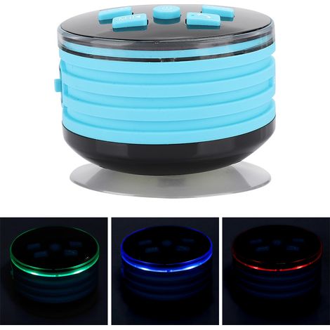 Enceinte Bluetooth Douche IPX7 avec Subwoofer FM Portable, Lumière Respirante et Ventouses