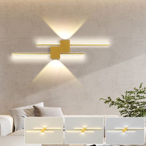 Applique murale LED 60 cm, lampe de chevet créative, lumière décorative, 3 températures de couleur réglables, applique murale LED 26 W, dorée (1/5)
