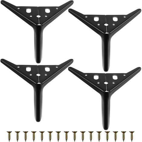 GROOFOO Lot de 4 Pieds de Meubles avec Vis,18CM Pieds de Table en Métal Charge Jusqu'à 300KG,Pieds de Meubles de Rechange Triangulaires pour Meuble,Canapé,Table Basse,Meuble TV,Chaise,Noirs (1/5)