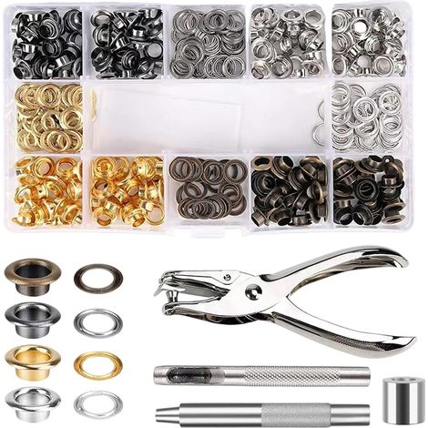 Lot de pinces à œillet, quatre couleurs 480 (diamètre 6 mm), kit d'outils de montage, presse magnétique avec œillet en acier trempé (1/5)