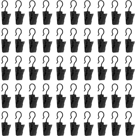 CCYKXA 50 Pieces Black Stainless Steel Metal Curtain Clips with Hooks, Curtain Rings for Shower and Window Home Decoration (1/5)