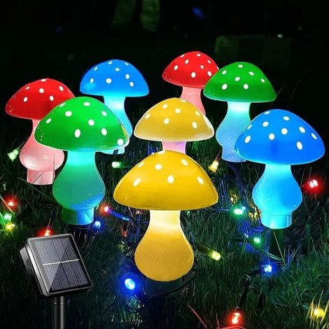 Paquet de 8 guirlandes lumineuses LED en forme de champignon, 50 modes, 23 pieds, étanches, à énergie solaire (multicolore) (1/5)