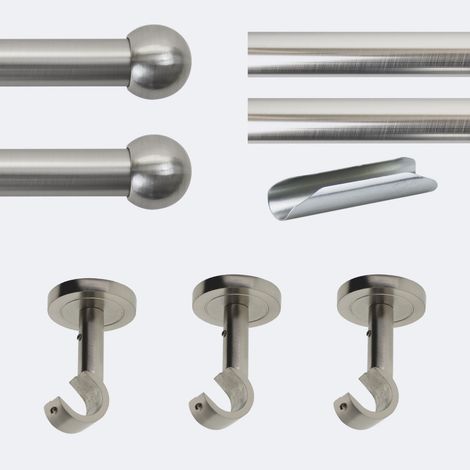 Kit de tringle à rideaux Nickel Mat 300cm Diam.20mm Embout Boule - Fixation Plafond - Boulet (1/3)