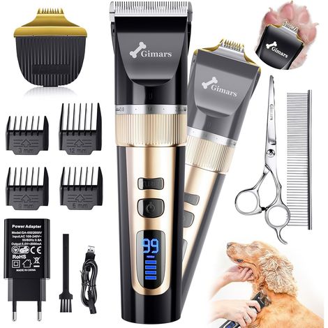 2 in 1 Ceramic Blade Dog Grooming Clippers with Small Trimmer, 3-Speed High Power Quiet Rechargeable Dog Shaver Hair Clippers Kit with Comb & Scissors USB Cordless Electric for Dog, Cat, Pet (1/5)