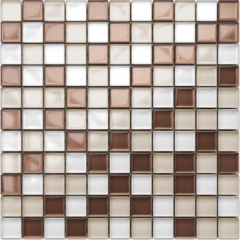 Ilcom mosaico in vetro su rete per bagno e cucina 30cm x 30cm - Cappuccino (1/4)