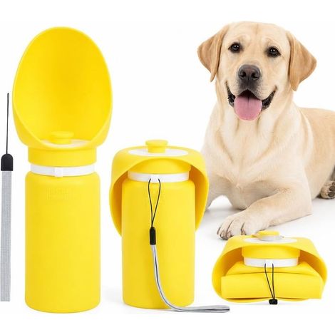Faltbare Silikon-Wasserflasche für Hunde, 550 ml, tragbare, BPA-freie Reise-Wasserflasche mit Spender und auslaufsicher, leichter Wassernapf für Spaziergänge, Wanderungen und Camping (Gelb) (1/4)