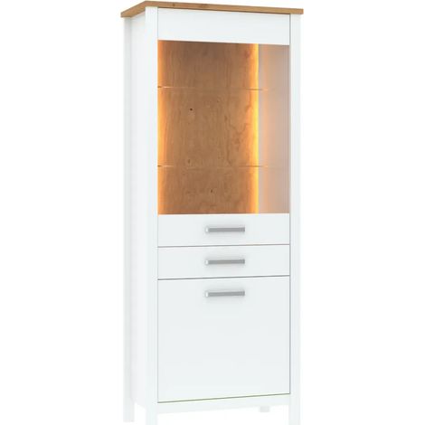 Vetrina 1 Anta 2 Cassetti da Soggiorno Ripiani in Vetro Bianco Rovere (1/5)