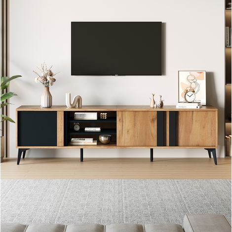 MEUBLIV mueble TV 180 cm marrón negro – 3 puertas, almacenaje abierto, paso de cables (1/5)