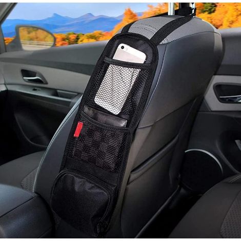 Organisateur de Siège Auto, Pochette de Rangement Suspendue pour Voiture, Support pour Téléphone, Bouteille et Effets Personnels avec Poche en Filet - Sac de Rangement Latéral pour Siège de Véhicule,  (1/5)