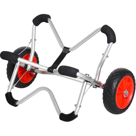 Chariot de transport kayak pliable aluminium, roues pneumatiques cuir synthétique, 75 kg, 75x43x46 cm