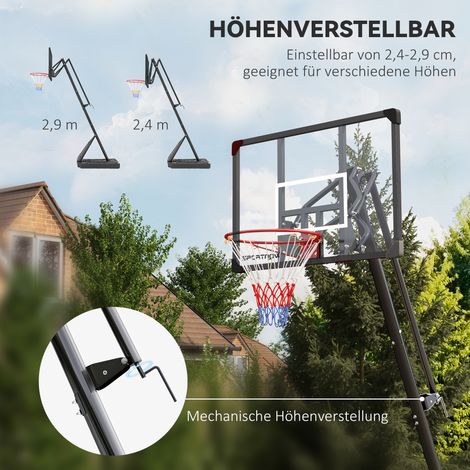 Panier de basketball réglable, hauteur de panier 2,3-2,9 m, planche inférieure amortissante, base à remplir d'eau, rouge et noir (1/5)