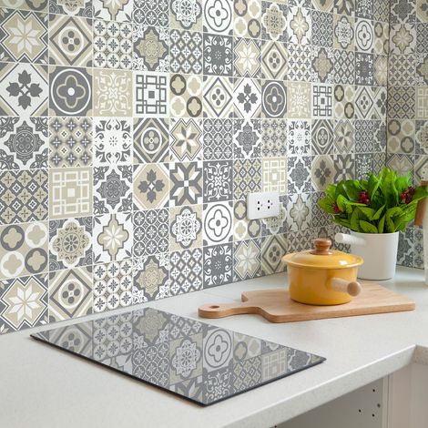Sticker Mural Carrelage adhésif Cuisine Salle de Bain - 30 STICKERS CARREAUX DE CIMENT TIOFIO - 30stickers10x10cm (1/5)