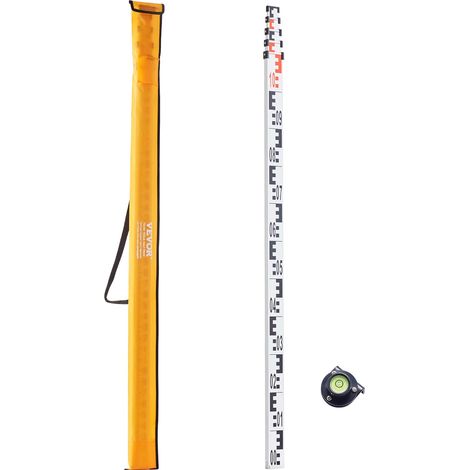 Tige de mesure télescopique métrique 5 m, mire télescopique de mesure double face en cm/mm règle en alliage d'aluminium avec niveau à bulle et sac de transport pour mesurer maisons, murs, sols (1/5)