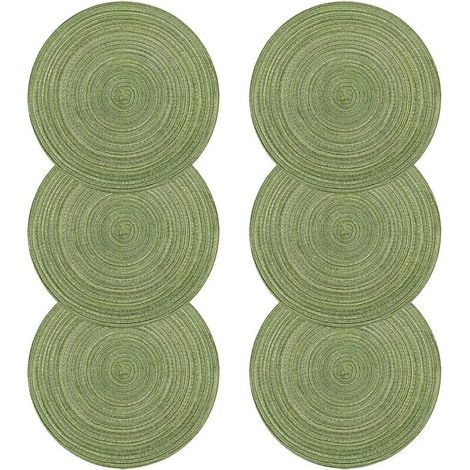 Sets de Table, Lot de 6 Set de Table tressé en Coton Résistant à la Chaleur pour Salle à Manger, Set de Table Rond 38x38cm(Rond,Vert) (1/5)