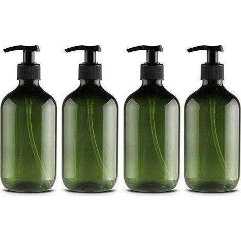 Lot de 4 flacons en plastique avec pompe pour lotion pour animaux de compagnie, shampoing, gel douche, crème pour les mains, 500 ml, vert et marron