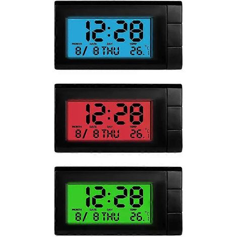 Thermomètre automatique avec écran LCD, calendrier numérique automatique et montre intelligente lumineuse pour accessoires automobiles et pièces détachées. (1/4)