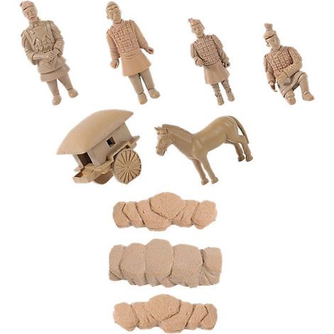 1 ensemble de figurines décoratives de bureau en terre cuite représentant un soldat miniature, un cheval et un char. (1/5)