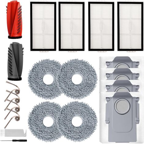 Accessoires pour Roborock Saros 10R Robot Aspirateur Pièces de Rechange, 2 Brosses Principales, 4 Brosses Latérales, 4 Filtres HEPA, 4 Lingettes, 4 Sacs à Poussière, 1 Brosse de Nettoyage, 1 Tournevis