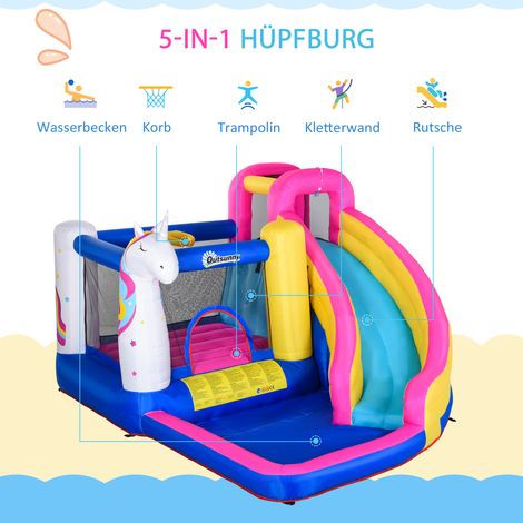Château gonflable féerique avec gonfleur, toboggan, piscine à balles et panier de basket, 360 x 305 x 210 cm