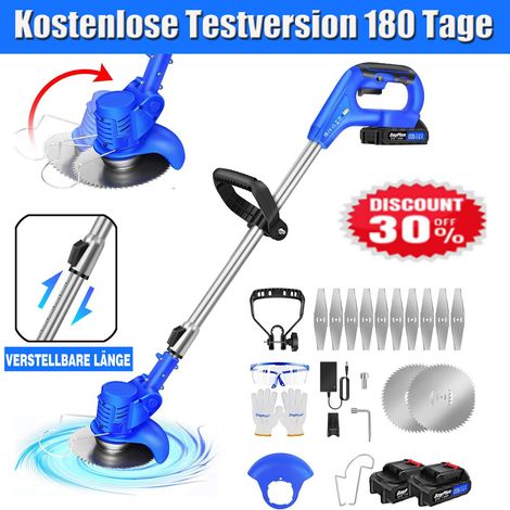 Neu 21V Elektro Rasentrimmer Freischneider Motorsense Garten Trimmer 2pc Li-Ion Akku