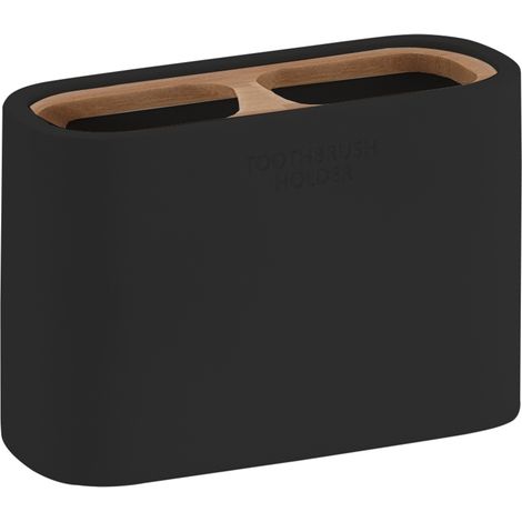 Portaspazzolini d'appoggio in resina e bambù 1398 Gedy serie NINFEA Nero Matt