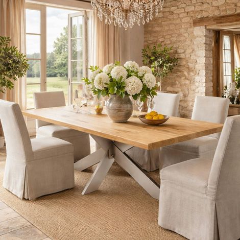 Table extensible bois huilé bords droits pied grège fin 220 cm PALERME
