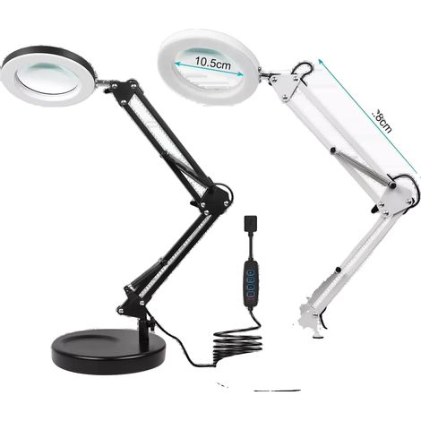 Lámpara con lupa, aumento de 10x, iluminación LED regulable, 1 unidad negra + 1 unidad blanca. (1/2)