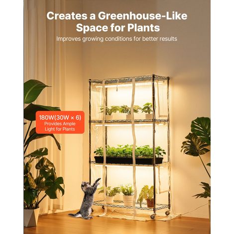 Serre Intérieur avec Lampe de Croissance, Support Plantes 4 Niveaux, 150 cm, 180 W, avec Housse Transparente, Minuterie, Hygromètre, Lampes Spectre Complet, Étagère Plantes pour Pots de Fleurs (1/5)