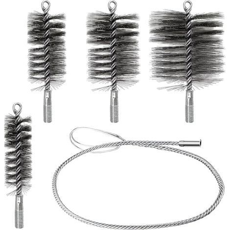 4 pièces Kit de Hérisson Ramonage, Kit Nettoyage Gaine Souple, pour Le Nettoyage des Tuyaux de Poêle et L'élimination de la Rouille, Comprend des Brosses de 30mm, 50mm, 80mm et 150mm (1/5)
