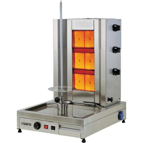 Grill Kebab Gaz - Inox - 40kg - 3 Brûleurs - 9,75kW - 530x650x780mm - Saro