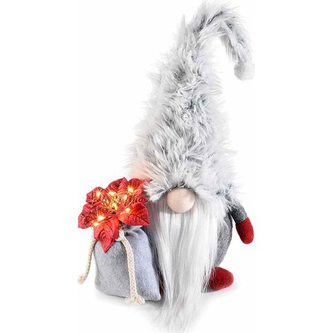Babbo Natale decorativo in stoffa con sacco e stella di Natale e luci LED, set da 2 pezzi, cm 17x11x44 H (capp.esteso)