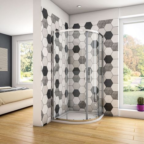 Ocean Sanitaire – Cabine de douche 90x90x185cm 1/4 de rond en verre sécurité anti-calcaire – Porte coulissante avec joint magnétique – Profilé chromé anodisé (1/5)