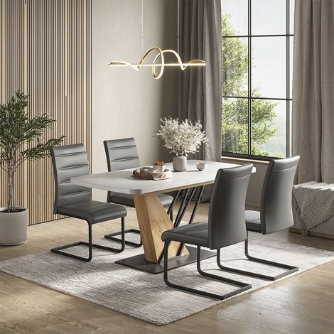 Set di tavoli da pranzo Fenaro, Bianco/Rovere dorato, 120 x 80 cm con 4 sedie da sala da pranzo, grigio, Vicco (1/5)