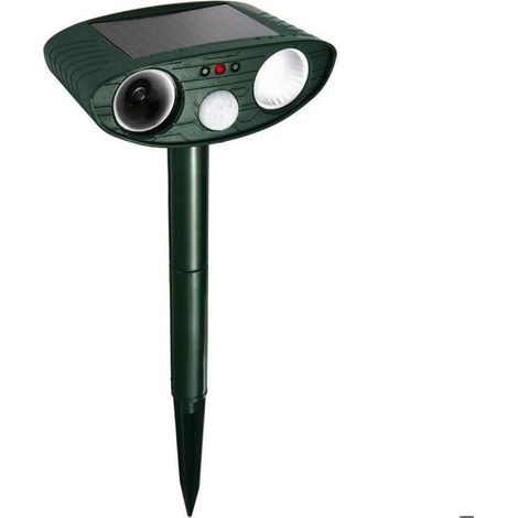 Répulsif pour Animaux, Repulsif Chat Ultrasonique à énergie Solaire Chasse Taupe Lumière LED Étanche Détecteur de Mouvement Anti Chien Chat Pigeons Écureuil Loir Oiseaux de Jardin Cour Champ Ferme