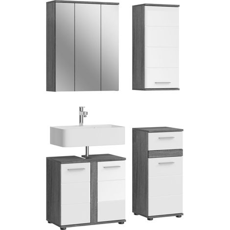 Ensemble 3 meubles + armoire de toilette gris et blanc - TWYNI (1/3)