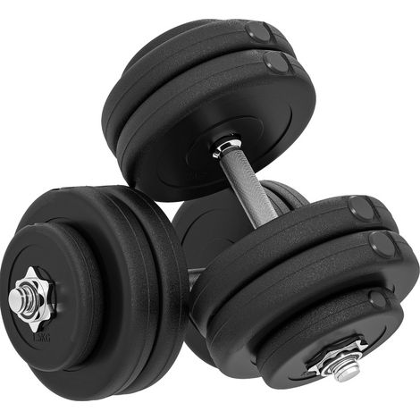 Set d'haltères réglables 50 kg avec disques en plastique noir et poignées en acier chromé (1/5)