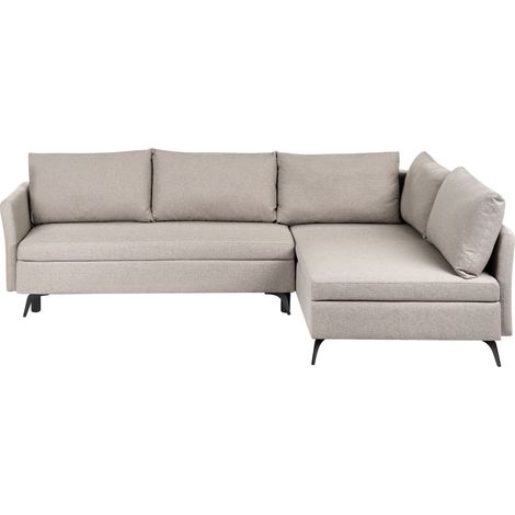 3 Seater Corner Sofa Bed Beige Fabric Upholstery Left Handed with Storage Armrests Modern Style Living Room KOGE (1/5)