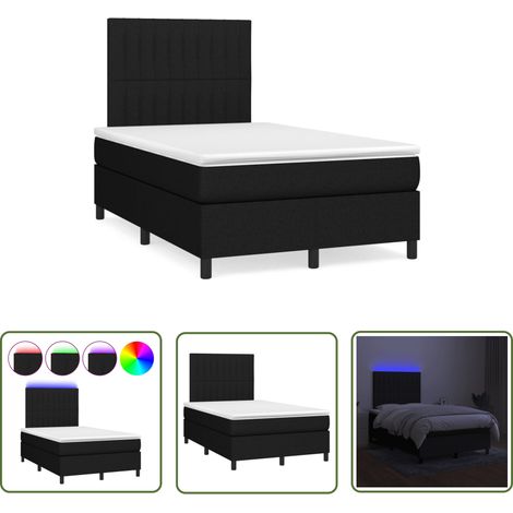 The Living Store Sommier à lattes de lit matelas et LED noir 120x190 cm tissu - Sommier Tapissier - Lit Double - Matelas Inclus - Éclairage Led - Têtière Ajustable (1/5)