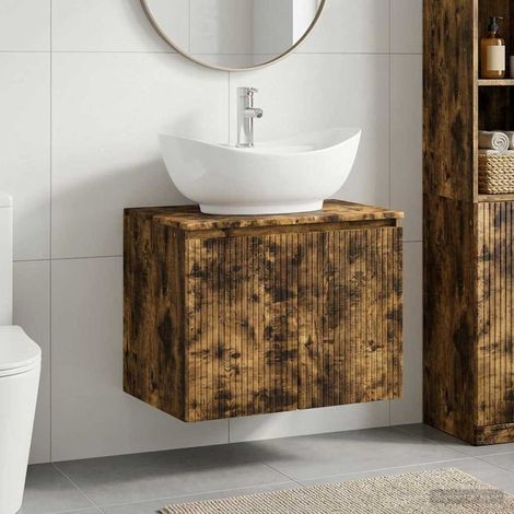 vidaXL Juego de muebles de baño Roble Ahumado Madera de ingeniería (1/5)