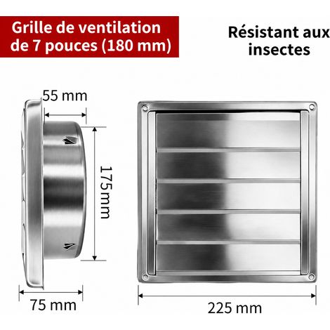 Grille d'aération murale en inox 304 sans filet 180mm (7 pouces) chapeau de ventilation double persienne – 22,5 × 22,5 × 9 cm – Livraison gratuite (1/5)
