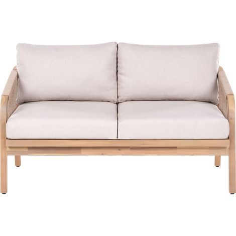 Divano da giardino a 2 posti per terrazza, in legno di acacia con cuscini beige chiaro Sumba (1/5)