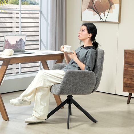 Sessel drehbar 60x61x88 cm dunkelgrau aus Polyester mit Knopfheftung und Stahlbeinen (1/5)