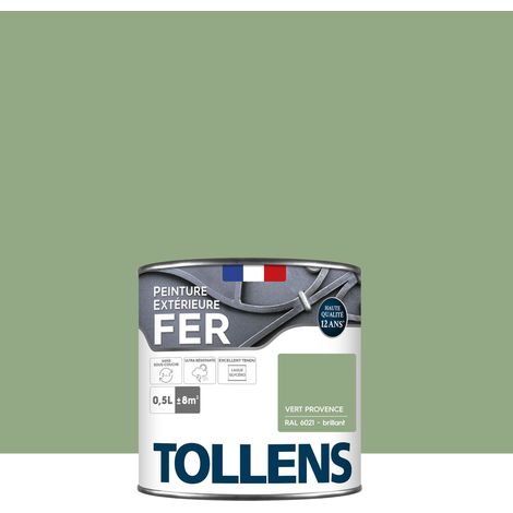 Tollens – Peinture fer extérieure antirouille 2 en 1 – Ultra résistante – Séchage rapide – Brillant – Vert Provence – 0,5L pour 8m2
