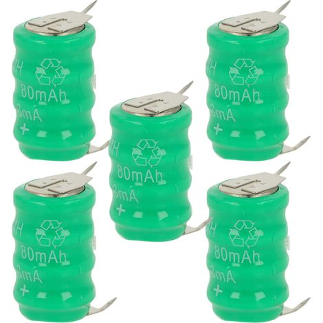 vhbw 5x NiMH replacement button cell battery tab type V80H 3 pins 80mAh 4.8V suitable for model building batteries, solar lights etc.