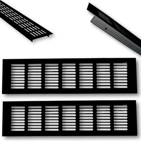 Aluminium Air Vent Set, 20 x 8 cm, Black, Pair of Ventilation for 200 mm Door, Ideal for Ventilation of Kitchen, Bathroom, Toilet, Closet, Protection (1/5)