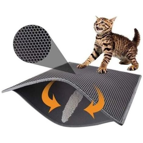 Bac à litière pour chat double nid d'abeille 45 x 60 cm Gris, Imperméable Non Toxique EVA (1/4)